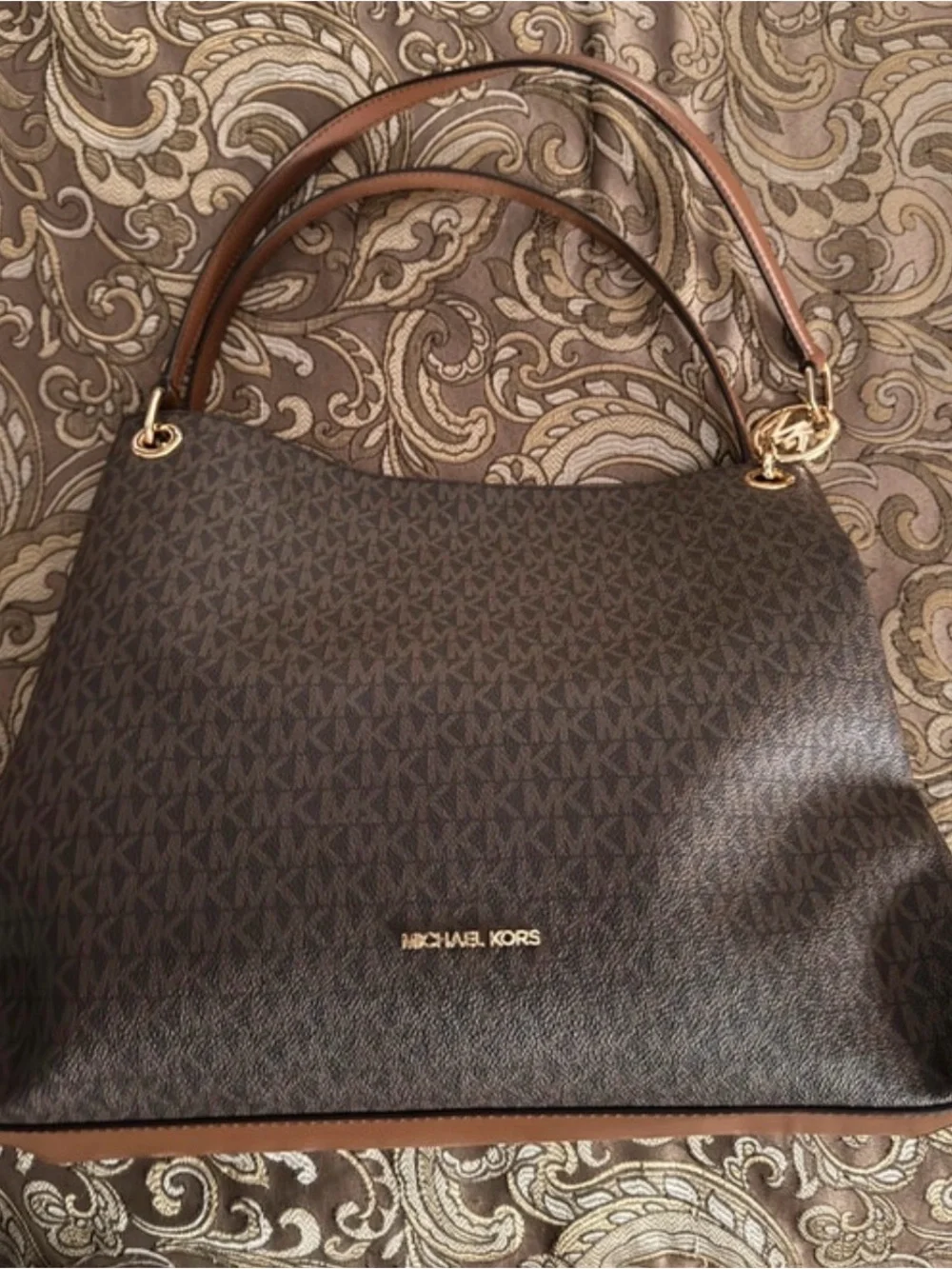 Brand New: Michael Kors Christina Large Signature MK Logo Shoulder Bag